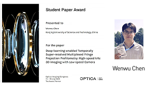 我实验室博士生陈文武荣获计算光学传感与成像会议（COSI）2024年度学术论文奖